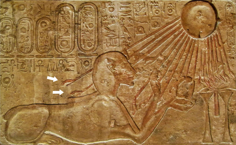 Akhenaten as a Sphinx worshiping the Aten Sun at Kestner Museum ancient Egypt